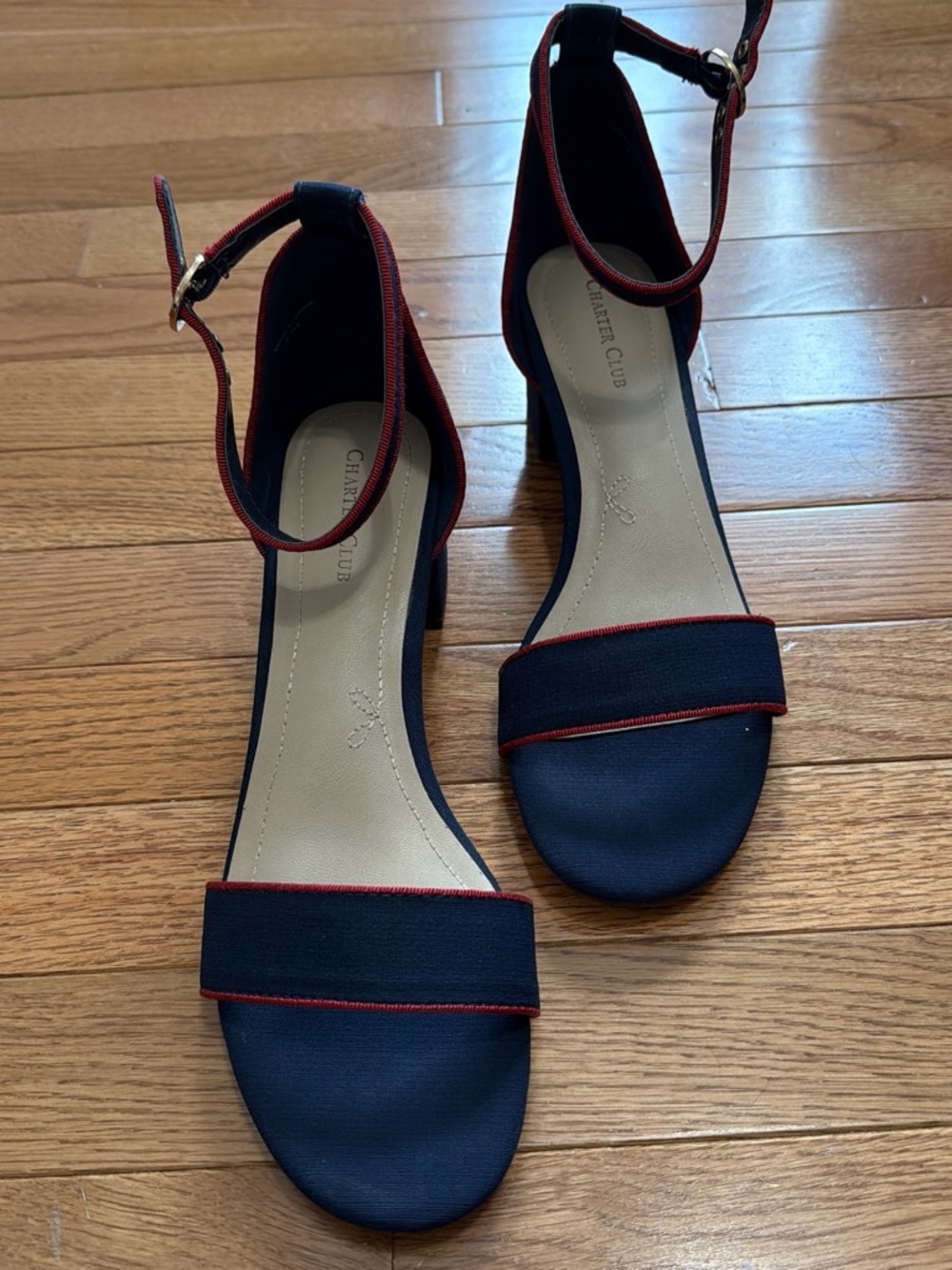 Charter Club Navy Sandals with Red Trim Ankle-Strap